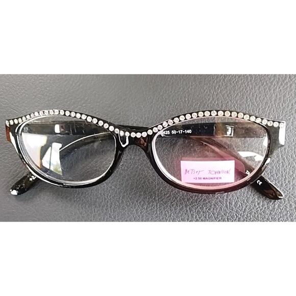 NEW +2.50 Betsey Johnson Black Rhinestone Reading Glasses 100% UV Protection - Picture 1 of 7